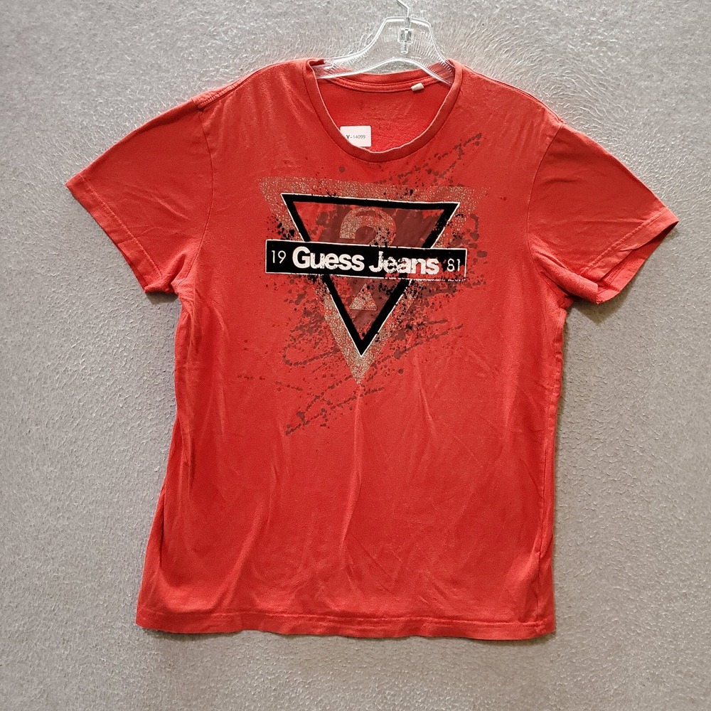 Guess Jeans Men T-Shirt Large Red Logo Graphic Short Sleeve Crew Neck Tee - Picture 1 of 9